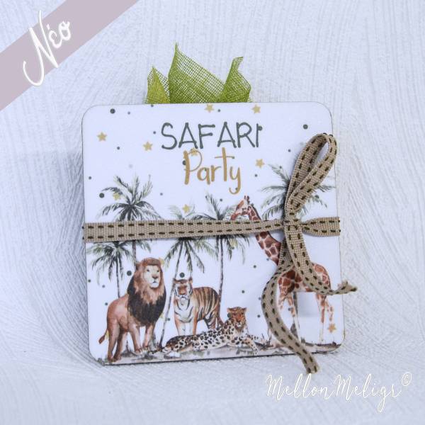 Μπομπονιέρα ξύλινο σουβέρ με εκτύπωση "Safari Party"