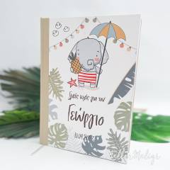 Ξύλινο βιβλίο ευχών με Θεματική εκτύπωση "Elephant at the Beach"